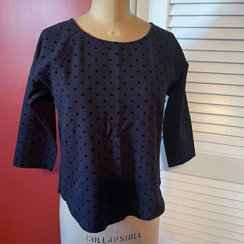 J CREW | black 3/4 sleeve blouse with polka dots XS